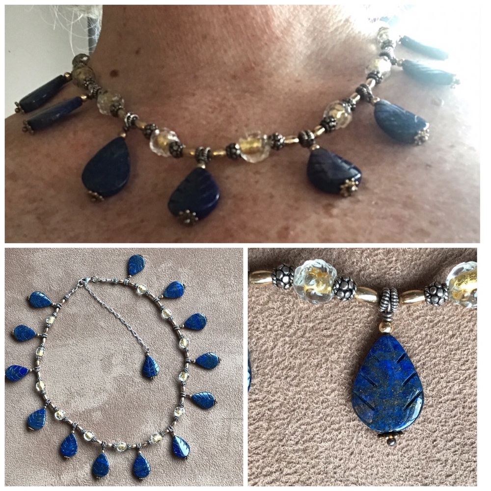 Blue and crystal bead necklace